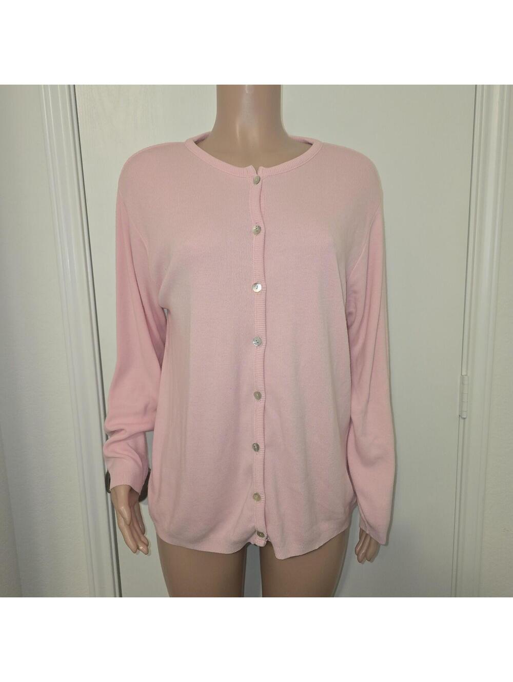 VTG Light Pink Abalone Shell Button Down Cardigan Soft Girl Sz L Cottagecore